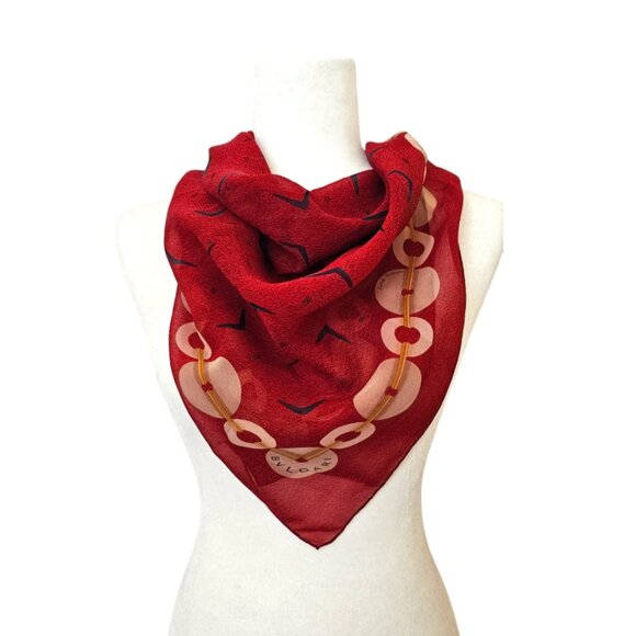 BVLGARIVINTAGE SCARFRed Printed SilkDavide Pizzigoni Hand...